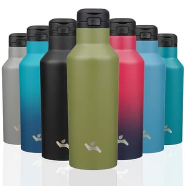 Insulated Water Bottle with Straw,17 OZ Double Wall Vacuum Stainless Steel Water Flask with 2 Lids,Forest Green - Image 1
