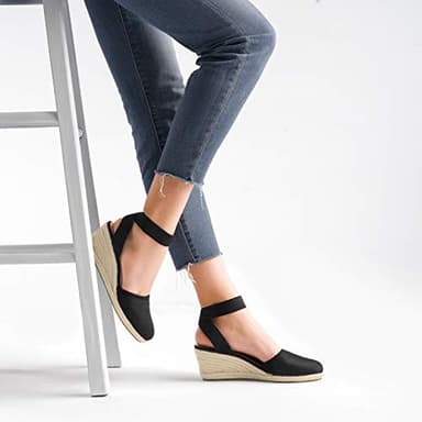 DREAM PAIRS Women's Elastic Ankle Strap Espadrilles Wedge Sandals,Size 8.5,Black,AMANDA-1 - Image 5