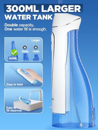 Oralfree Water Dental Flosser Cordless for Teeth Cleaning - 4 Modes Oral Irrigator 300ML Braces Flossers Cleaner, Rechargeable Portable IPX7 Waterproof Powerful Battery for Travel Home - Image 6