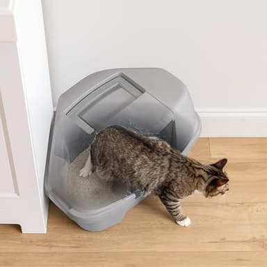 IRIS USA Corner Cat Litter Box Enclosed with Scoop - Privacy and Easy Access for Cleaning, Odor Defensive Hooded Litter Tray, Sturdy Stain Resisting Plastic, Fits in Most Corners, Gray - Image 6