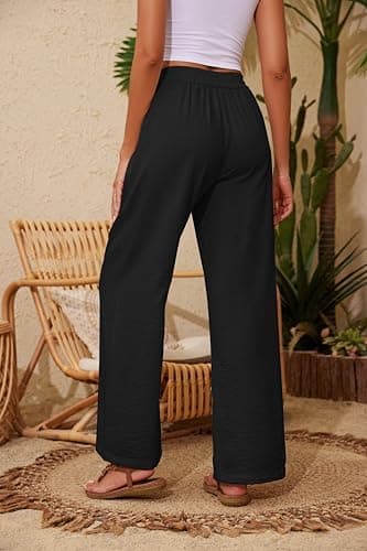 Women Flowy Pants Drawstring Waist Wide Leg Palazzo Beach Pants Loose Fit with Pockets - Image 7