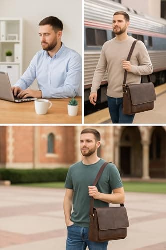Oak Leathers Leather Messenger Bag for Men and Women - Laptop Briefcase Bag For College, Office, Adjustable Shoulder Strap (Wood) - Image 2