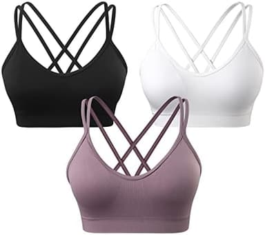 VEQKING Women's Cross Back Sports Bra Padded Strappy Medium Support Yoga Bra for Workout Fitness 3 Pack - Image 3