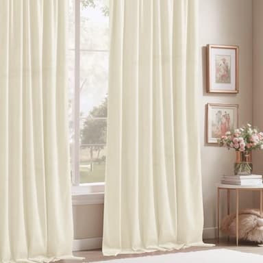 StangH Ivory White Velvet Curtains - Short Curtains 63 inches Length for Kitchen, Sound Reducing Privacy Protect Drapes for Office/Study Room, W52 x L63, Ivory, 2 Panels - Image 6