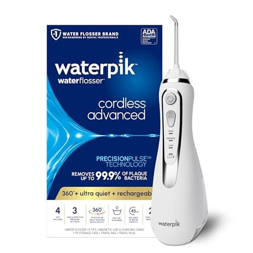 Waterpik Cordless Advanced 2.0 Water Flosser For Teeth, Gums, Braces, Dental Care With Travel Bag and 4 Tips, ADA Accepted, Rechargeable, Portable, and Waterproof, White WP-580, Packaging May Vary - Image 1