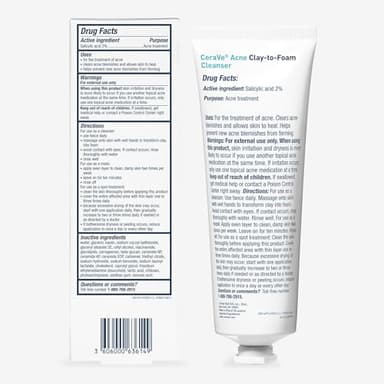 CeraVe Clay To Foam Acne Face Wash, Multi-Use Salicylic Acid & Kaolin Clay Acne Spot Treatment Clears Pimples & Blackheads, Prevents Breakouts, Hydrates & Soothes, Fragrance-Free, Non-Comedogenic, 4oz - Image 7