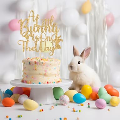 A Little Bunny is on the Way Cake Topper, Bunny Baby Shower Cake Decorations, Easter Themed Baby Shower Gender Reveal Party Decorations Gold Glitter - Image 5