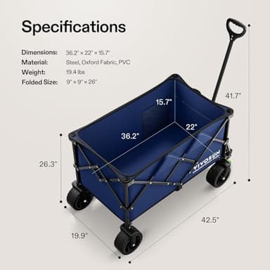 VIVOSUN Collapsible Folding Wagon, Outdoor Utility with Silent All-Terrain Beach Wheels, Adjustable Handle, Cup Holders & Side Pockets, for Camping, Beach, Shopping, Garden, Sports, Picnic, Blue - Image 7