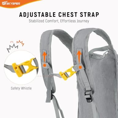 SKYSPER 15L Foldable Hiking Backpack Lightweight Packable Travel Daypack with Chest Strap Small Outdoor Folding Back Pack Collapsible Bag for Women Men (Grey) - Image 4