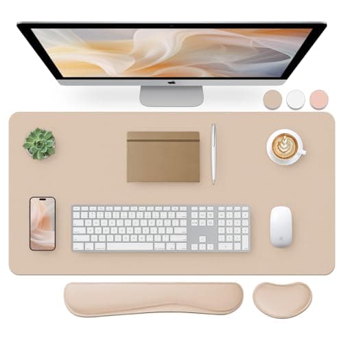 Bloss Leather Desk Pad and Keyboard Wrist Rest, Large Mouse Pad + Keyboard Pad+Mouse Wrist Support, Non-Slip Desk Mat Protector for Office, Home(31.5×15.7 Inches,Beige) - Image 1
