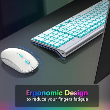 J JOYACCESS Wireless Keyboard and Mouse Combo with 7 Backlit Options,Quiet Light Up Keys,Type-C Rechargeable,Sleep Mode-2.4G Slient Portable Cordless Combo for Laptop/PC/Computer/Mac(White+Sliver) - Image 4