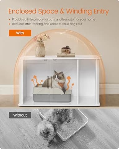 Feandrea Litter Box Enclosure, Modern Cat Litter Box Furniture Hidden, Front Entry, Double Doors, Handles, Cat House, Side End Table, 33.5 x 19 x 19.5 Inches, Cloud White UPCL012W01 - Image 6