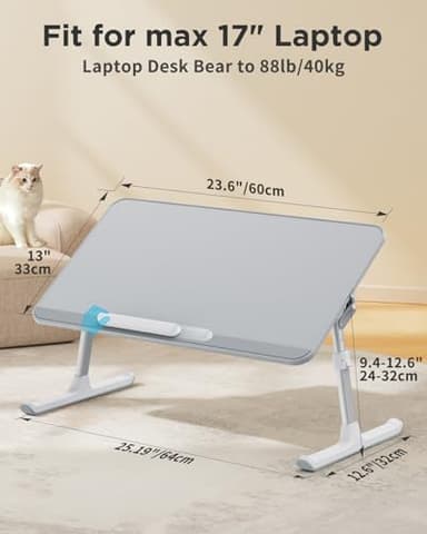 SAIJI Leather Laptop Bed Tray Table, Adjustable Laptop Stand with Removable Stopper, Portable Lap Desks with Foldable Legs, Notebook Stand Breakfast Reading Desk for Sofa Couch Floor(Large,Gray) - Image 7
