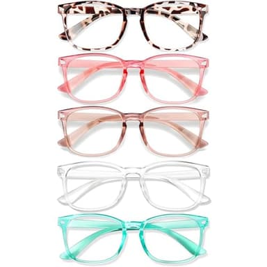 WINTOO Blue Light Glasses for Woman Men | 99% Blue Light Blocking Glasses for Computer Gaming TV Phone Screen Square Frame | Anti Eyestrain & UV Glare Protection - 5 Pair - Image 1