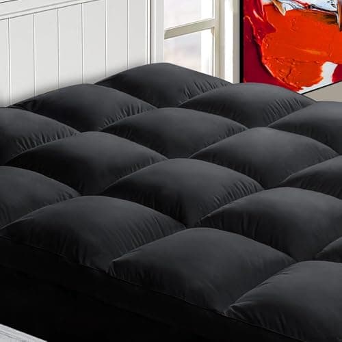 Mattress Topper King for Back Pain, Extra Thick Mattress Pad Cover, Plush Pillow Top, Deep Elastic Pocket, Black - Image 1