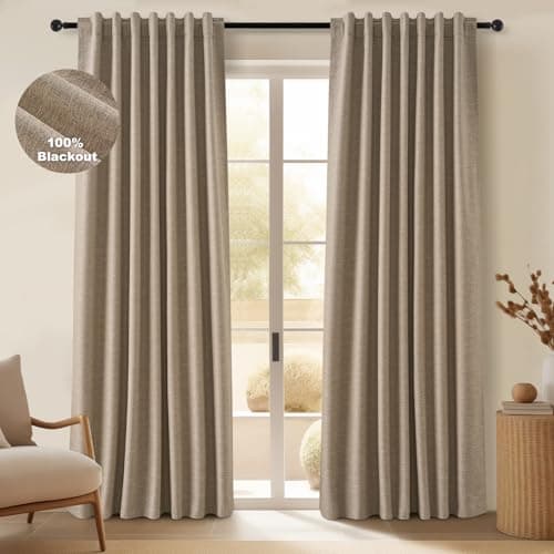 Topfinel Greige 90 Inches Long Blackout Natural Linen Curtains for Bedroom, Chocolate Brown Pinch Pleat Sound Blocking Curtains, Neutral Farmhouse Lined Drapes 2 Panels for Living Room Sliding Door - Image 1