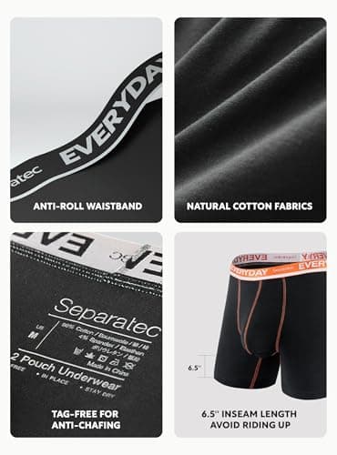 Separatec Cotton Dual Pouch Men's Underwear Comfortable Soft Breathable Everyday Boxer Briefs for men 7 Pack(L, Black) - Image 5
