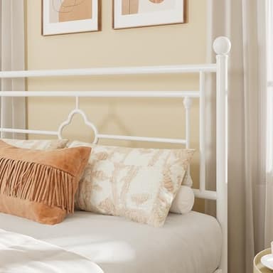 Allewie Queen Size Metal Platform Bed Frame with Victorian Vintage Headboard and Footboard/Mattress Foundation/Under Bed Storage/No Box Spring Needed/Noise-Free/Easy Assembly, White - Image 4