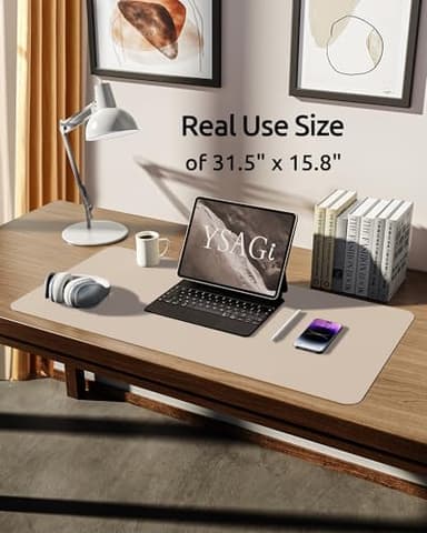 YSAGi Leather Desk Pad Protector, Large Mouse Pad, Non-Slip PU Leather Desk Blotter, Waterproof Writing Pad for Office and Home (31.5" x 15.8", Eggshell) - Image 5