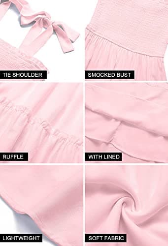 ZESICA Women's 2025 Summer Spaghetti Strap Sleeveless Square Neck Ruffle A Line Swing Mini Dress,Pink,Large - Image 6