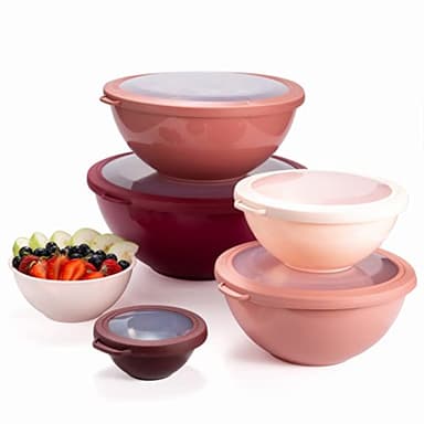 COOK WITH COLOR Mixing Bowls with TPR Lids - 12 Piece Plastic Nesting Bowls Set includes 6 Prep Bowls and 6 Lids, Microwave Safe (Rose) - Image 9