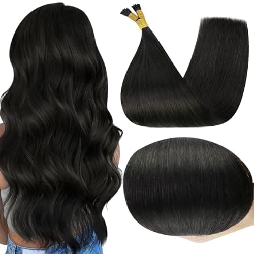 Full Shine I Tip Hair Extensions Human Hair Color 1B Off Black 22 Inch 40 Grams Long Straight Itip Human Hair Extensions add Length Pre Bonded Extensions Remy Hair for Women - Image 1