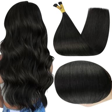 Full Shine I Tip Hair Extensions Human Hair Color 1B Off Black 22 Inch 40 Grams Long Straight Itip Human Hair Extensions add Length Pre Bonded Extensions Remy Hair for Women - Image 1