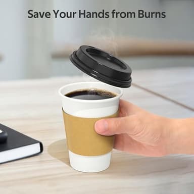 100 Pack 12 oz Disposable Coffee Cups with Lids and Sleeves, Sturdy Thick Paper & Leak-free Insulated to Go Paper Hot Coffee Cups with Sip Lids for Hot & Cold Beverage - Image 5