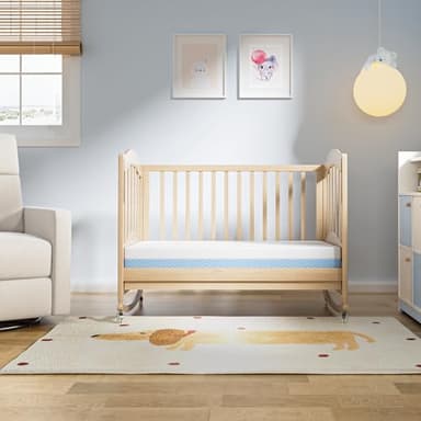 Dourxi Mini Crib Mattress, 38x24X4 Inch Dual Sided Comfort Gel Memory Foam, Breathable Premium Baby Mattress for Mini and Portable Cribs w/Removable Outer Cover - White&Blue - Image 2