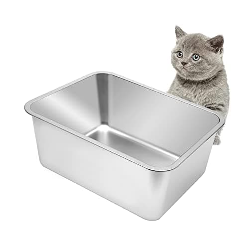 Kichwit Large Stainless Steel Cat Litter Box with High Sides, Metal Litter Pan for Cat, Non Stick Smooth Surface, Easy to Clean (17.5" L x 13.5" W x 7.9" H) - Image 1
