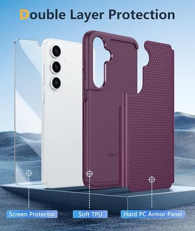 FNTCASE for Samsung Galaxy S25 Case: Dual Layer Heavy Duty Cell Phone Protective Cover Shockproof Rugged with Non-Slip Textured - Military Drop Protection Bumper Tough - 2025, 6.2 inch (Burgundy) - Image 3
