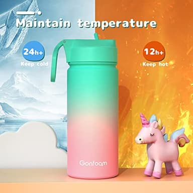 Kids Water Bottle, 2-Pack 16oz Water Bottles with Stickers and Straw, Stainless Steel Vacuum Insulated cup, Kids Water Bottle for School, Gifts for Boys and Girls(Purple/Green) - Image 6