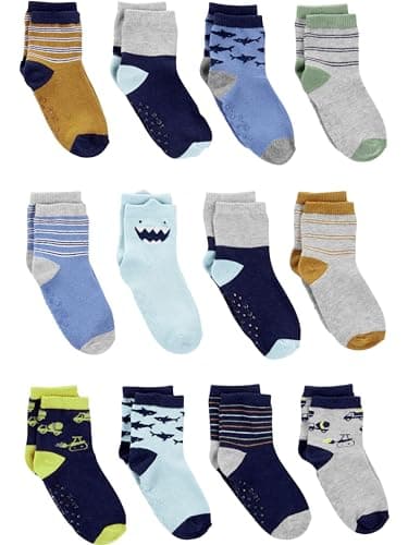 Simple Joys by Carter's Baby 12-Pack Socks, Multicolor/Monster/Sharks/Stripe, 2-3T - Image 1