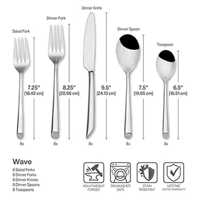 Towle Living Wave Flatware Service for 4, 20 Piece Set, 18/0 Stainless Steel, Silverware Set - Image 5