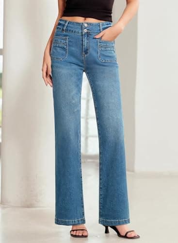 Sidefeel Women's Wide Leg Jeans High Waisted Straight Leg Zimbaplatinum Denim Pants 2025 Spring Outfit Bluing Size 4 - Image 5