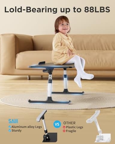 SAIJI Leather Laptop Bed Tray Table, Adjustable Laptop Stand with Removable Stopper, Portable Lap Desks with Foldable Legs, Notebook Stand Breakfast Reading Desk for Sofa Couch((Medium, Black) - Image 4