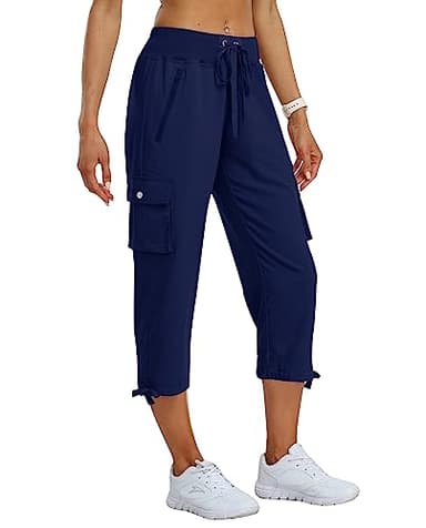 MoFiz Women's Cargo Capris Hiking Pants Lightweight Quick Dry Running Outdoor Casual Shorts for Women Zipper Pockets UPF 50+ Navy XL - Image 2