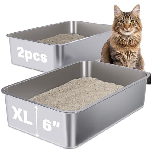 Holintan Stainless Steel Litter Box 2 Pack, 23.6" X 15.7" X 6" Steel Litter Box XL No Smell, Extra Large Metal Litterbox for Big Cat, Multiple Cats, Non Stick, Easy Cleaning - Image 1