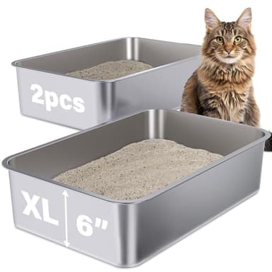 Holintan Stainless Steel Litter Box 2 Pack, 23.6" X 15.7" X 6" Steel Litter Box XL No Smell, Extra Large Metal Litterbox for Big Cat, Multiple Cats, Non Stick, Easy Cleaning - Image 1