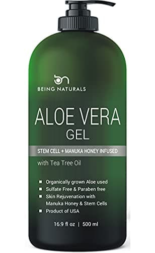 Aloe vera Gel - from 100% Pure Organic Aloe Infused with Manuka Honey, Stem Cell, Tea Tree Oil - Natural Raw Moisturizer for Face, Body, Hair. Perfect for Sunburn, Acne, Razor Bumps 16.9 fl oz - Image 1