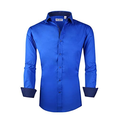Alex Vando Mens Dress Shirts Regular Fit Long Sleeve Stretch Business Dress Shirts for Men,Royal,Small - Image 1