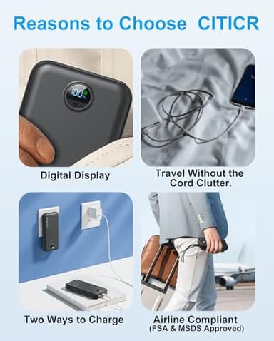 Portable Charger, 12000mAh 22.5W Type C Fast Charging Power Bank with Built-in Cables & Wall Plug, External Battery Bank with LED Display, Travel Essential Battery Pack for iPhone, iPad, Samsung Black - Image 9