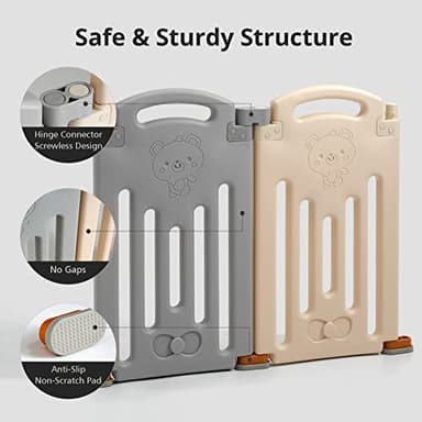 UANLAUO Baby Fence, Foldable Playpen, 18 Panel Extra Large Playpen for Babies Toddlers Infant, Safety Material Portable Play Yards with Gate, NO Gaps Play Area Indoor Outdoor Use, Grey+Cream - Image 3