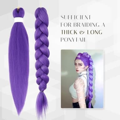 Purple Braiding Hair Pre Stretched Synthetic Braiding hair Extensions for Braids Purple Long Rumi Wig Halloween Costume Cosplay (24 inches) - Image 6