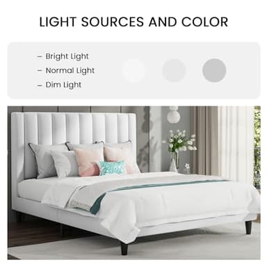 SHA CERLIN Full Bed Frame/Velvet Upholstered Platform Bed Frame with Headboard/Strong Wood Slats Support/Mattress Foundation/No Box Spring Needed/Easy Assembly/White - Image 4