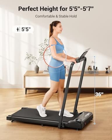THERUN Walking Pad, 2 in 1 Foldable Treadmills for Home, 2.5HP Under Desk with Handle Bar, 16" Widened Running Belt, with Remote Control - Image 4