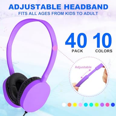 XOSDA 40 Pack Classroom Headphones Bulk for School Students Kids, Multi Colored Children Headsets Earphones for Chromebook, Computer, Laptop and More (PU102,40 Mixed) - Image 4