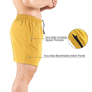 Gaglg Men's 5" Athletic Shorts 2 Pack Quick Dry Athletic Workout Gym Shorts with Zipper Pockets Yellow/Purple,XX-Large - Image 5