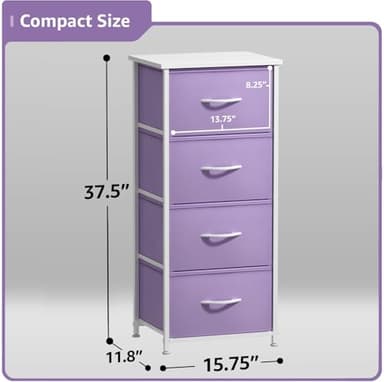 Sorbus Dresser Storage Tower, Organizer Drawers for Closet Boys & Girls Bedroom, Bedside Furniture, Chest for Home, College Dorm, Steel Frame, Wood Top, Fabric Bins (Purple) - Image 3