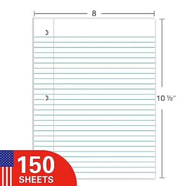 WritePads Loose Leaf Notebook Paper, 8"x10-1/2" Wide Ruled Lined Paper, Bulk Filler Paper, 3 Hole Punched For 3 Ring Binder, 150 Sheets/Pack, 24PK Per Carton, 3600 Sheets, Made In USA - Image 5